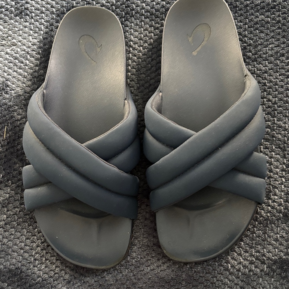 OluKai Women's Blue Crisscross Slide Sandals